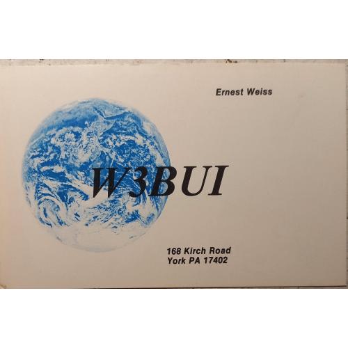 QSL-карточка.  Позывной американца на фоне фото Земли из космоса. Йорк, Пенсильвания, США. 1979г. 