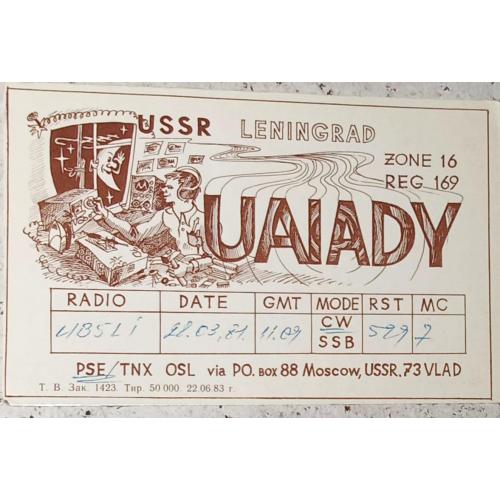 QSL-карточка.  Радиолюбительский комикс. 1981 г.