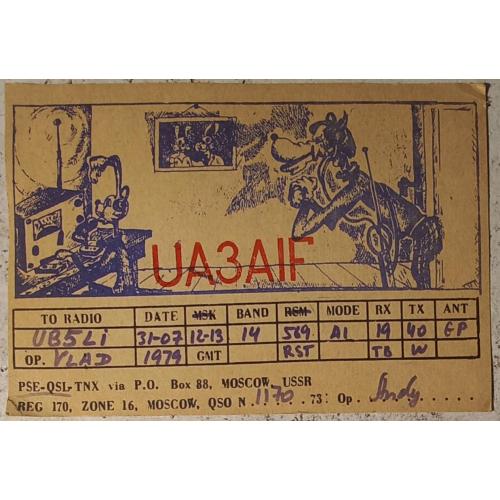 QSL-карточка.  Радиолюбительский комикс. Москва, СССР. 1979 г.