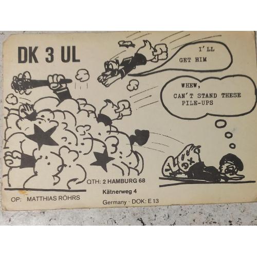 QSL-карточка.  Радиолюбительский комикс «Свалка в эфире», Германия. 1970 г. 