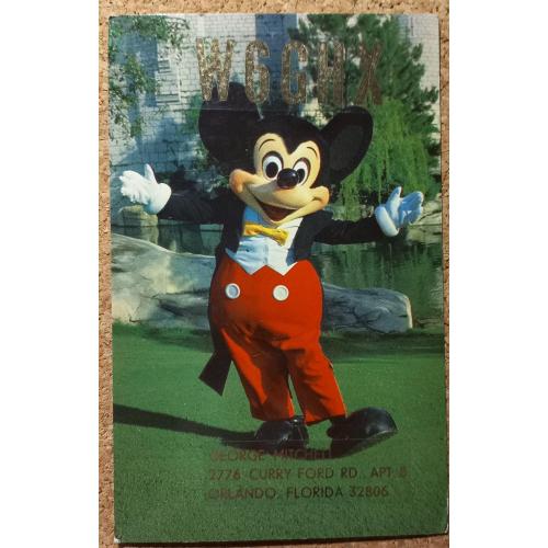 QSL-карточка. Стоковое Фото Микки Мауса.. Орландо, Флорида, США. 1980 г.