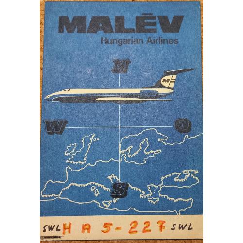 QSL-карточка.   Венгерская авиакомпания  «Малев». Венгрия. Реклама. 1973 г.