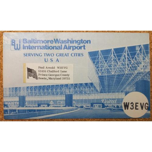 QSL-карточка.  Вид на Международный аэропорт Балтимор-Вашингтон. Боуи, Мэриленд, США. 1979 г.