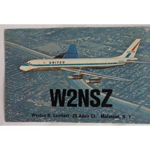Самолет DC-8. QSL-карточка. Малверн, штат Нью-Йорк, США. 1969 г.
