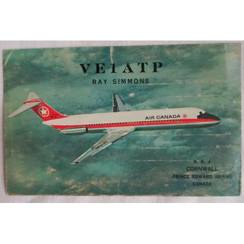 Самолет  Douglas DC-9. QSL-карточка. Корнуолл, остров Принца Эдуарда, Канада. 1970 г.   