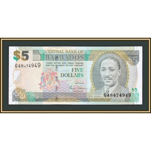 Барбадос 5 долларов 2007 P-67 (67a) UNC