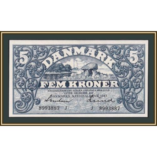 Дания 5 крон 1943 P-30 (30j) UNC
