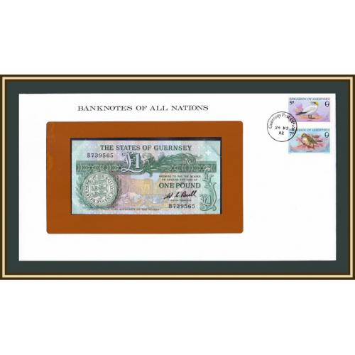 Гернси 1 фунт 1980-1989 P-48 (48a) UNC (конверт)