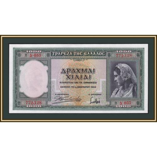 Греция 1000 драхм 1939 P-110 (110a) UNC