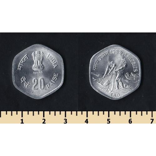 Индия 20 пайса 1983