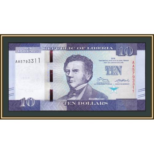 Либерия 10 долларов 2016 P-32 (32a) UNC