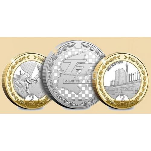 Набор 3 монеты Мэн остров 2х2 фунта и 1 крона 2022