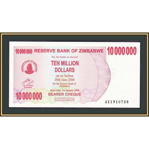 Зимбабве 10000000 долларов 2008 P-55 (55b) UNC