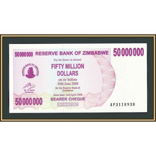 Зимбабве 50000000 долларов 2008 P-57 UNC