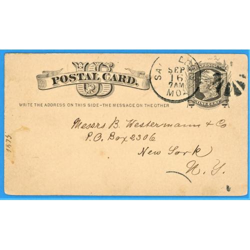 1875 США листівка почтовая