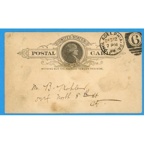 1887 США Листівка Почтовая карточка Філадельфія