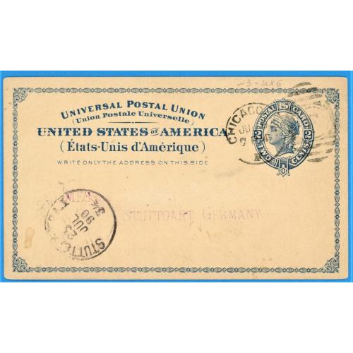 1890 США Листівка Почтовая карточка Чикаго-Штутгарт  Німеччина Банк