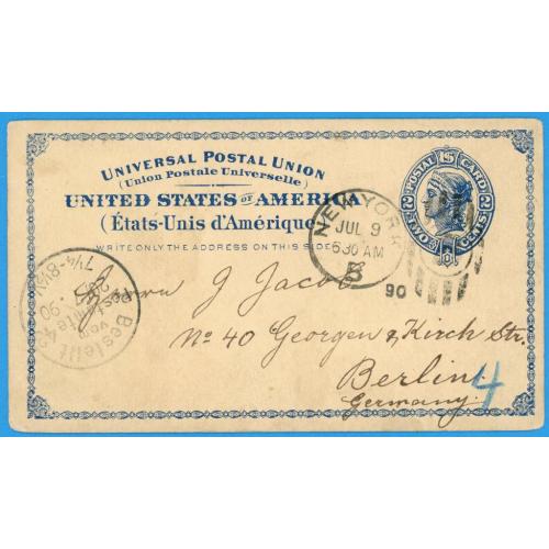 1890  США Листівка Почтовая карточка Нью Йорк- Берлін