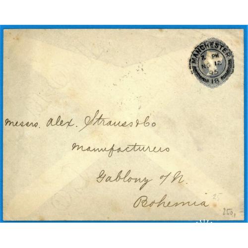 1895 Поштовий конверт Манчестер Великобританія -Яблонець-над-Нисоу Богемія Богемия