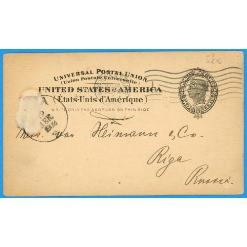 1902 СШA банківська листівка почтовая карточка Нью-Йорк - Рига