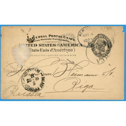 1902 США Листівка Почтовая карточка Нью-Йорк-Рига  Банк Ярмуловського Jarmulowsky