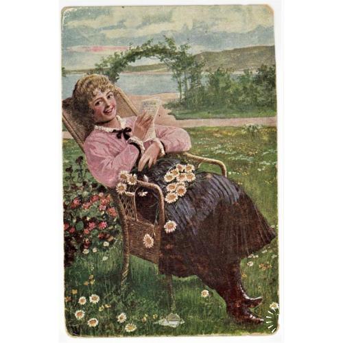 1918 Відень Вена художник дівчина квіти лист девушка цветы письмо