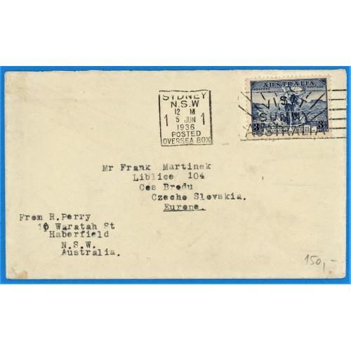 1936 Австралія Австралия Сидней   Листівка Почтовая карточка адресована в Чески-Брод