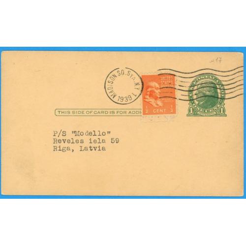 1939 США листівка почтовая карточка Ма́дисон - Рига Латвія