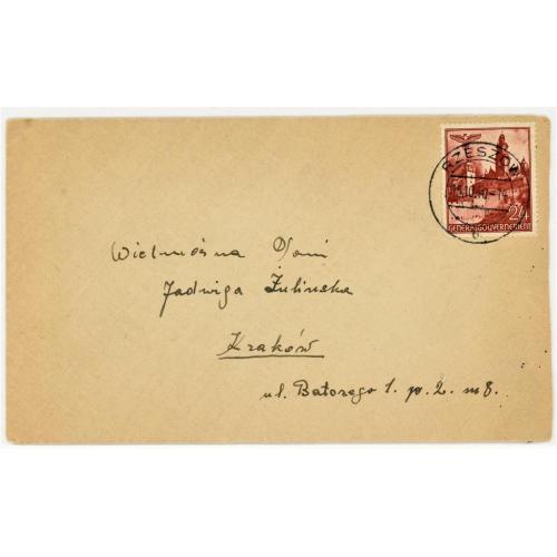 1940 Німеччина Германия 3 рейх генерал-губернаторство Жешу́в  конверт адресований в м. Краків