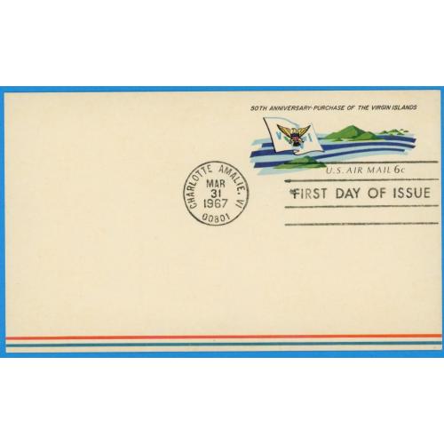 1967 США КПД перший день, авіапошта  листівка Шарлотта - Амалія  прапор