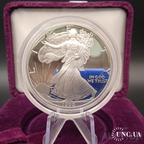 Американський срібний орел США 1 долар 1992 S / 1 унція срібло Ag 999 Пруф Крокуюча Свобода