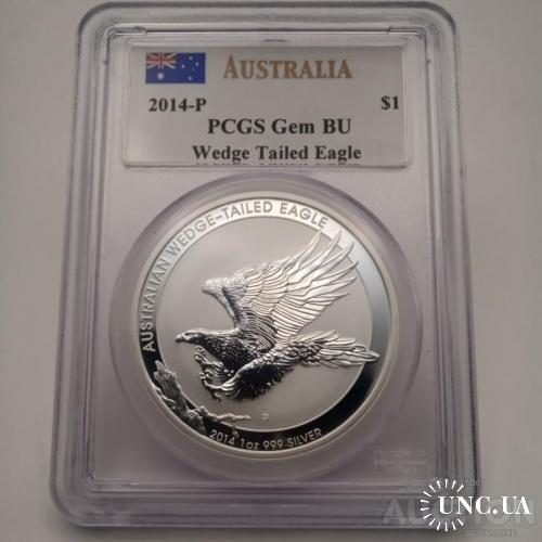 Клинохвостий орел 2014 Австралія 1 долар / слаб PCGS грейд Gem BU / 1 унція срібло Ag 999