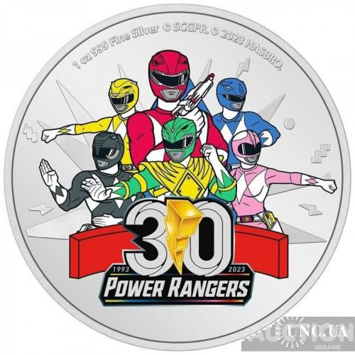 Могутні рейнджери 30-річчя Power Rangers / 2 долара Ніуе 2023 / 1 унція срібло Ag 999 ПРУФ