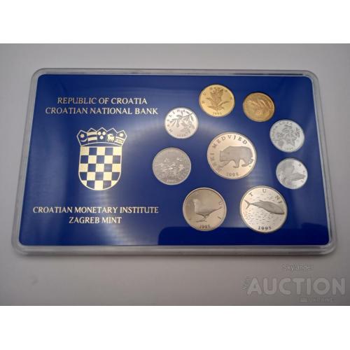 Набір монет Республіки Хорватія 1995 ПРУФ / тираж 4000 (1, 2, 5, 10, 20, 50 ліп; 1, 2, 5 кун)