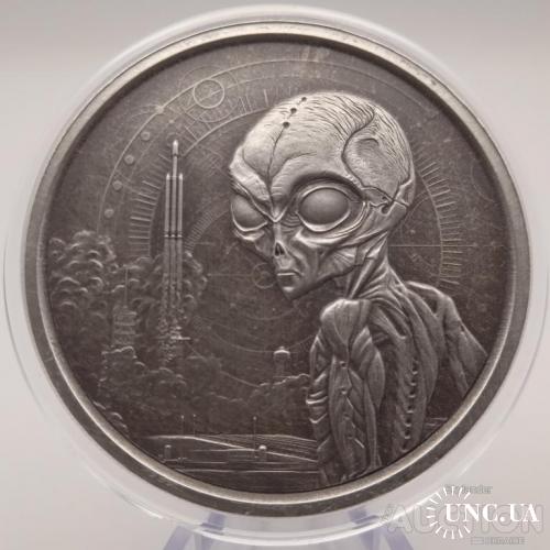 Інопланетянин - прибулець 2021 Гана 5 седі / 1 унція срібло Ag 999 Antique Finish