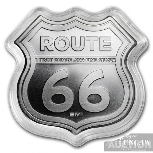 Шосе 66 ( Іллінойс, Геміні Гігант ) 1 унція срібло Ag 999 / США срібний раунд у формі щита