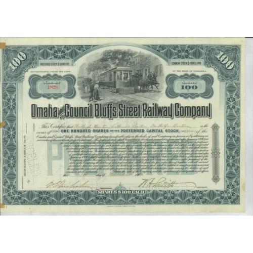 Акція (сертифікат) на 100 привілейованих акцій компанії Omaha Council Blu, 1902 р.