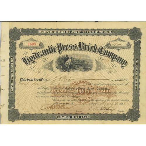 Акція компанії Hydraulic-Press Brick Company, 1893 р.
