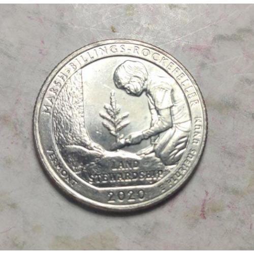 25 центов США 1/4 доллара 2020 Исторический парк Марш-Биллингс-Рокфеллер