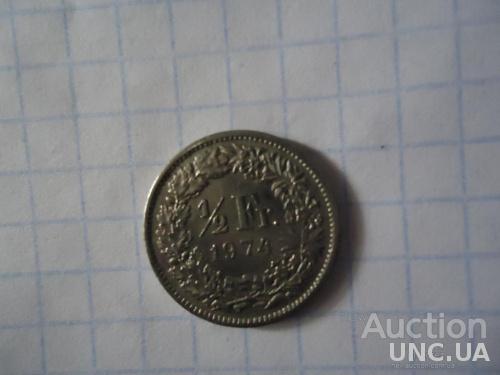 1/2 Fr. Франка Швейцария Helvetia 1974 Швейцарського монета половина ...