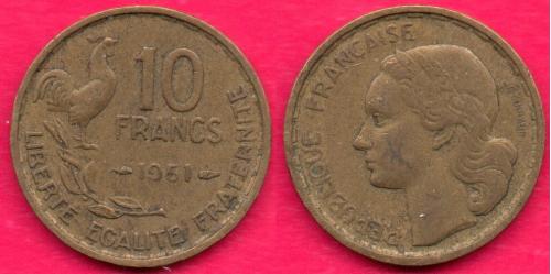 Франция, 10 франков, 1951 г.