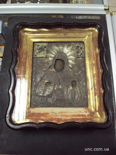 икона XIX века Святой Митрофан в серебряном окладе